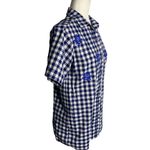 Quacker Factory  Embroidered Button Up Shirt XXS Blue Gingham Short Sleeves Photo 5