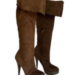 Bebe Brown Suede Over the Knee High Heel Boot with Back Lace-Up Festival Boho 8B Photo 3