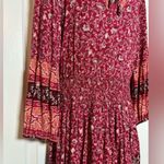 American Eagle Red Paisley Long Sleeve Bohemian Western Peasant Dress S Photo 3