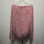 Daytrip  Women's Red Floral Print Boat Neck Long Sleeve Boho Blouse Top Size L Photo 4
