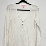 Lilly Pulitzer  White Long Sleeve Henley Shirt Womens M Pima Cotton Oversized Top Photo 1