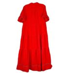 Chico's  Linen Eyelet Tiered Ruffle Maxi Dress Size 2.5 US 14 Red Sundress Vacay Photo 2