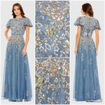 Mac Duggal  5717 Womens Blue Embellished Butterfly Sleeve High Neck Gown Photo 1
