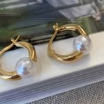 18K Gold Plated White Pearl Hoop Earrings for Women,Pearl Earrings Photo 0