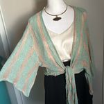 Black Bead  Women’s Tie Front Striped Knit Kimono Inspired Cardigan Shrug Sweater Photo 2