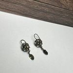 Kenny Ma Green & AB Rhinestone Antiqued Brass Pierced Earrings with Teardrop Photo 1