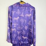 Chelsea Peers Safari Pajama Set Womens Small Purple Satin Button Up Elastic Pink Photo 2