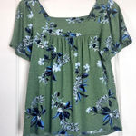 Lucky Brand Green Floral Square Neck Short Sleeve Cotton Modal Top S Photo 0