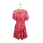 River Island Smocked Waist Chiffon Floral Print Dress Red Size 12 Boho Spring Photo 1