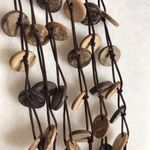 Triple strand earth tones necklace flat wooden circles boho hippie Photo 3