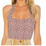 Free People  Intimately Talk Back Wine Floral Halter Boodysuit size XS Photo 0