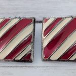 Vintage Clip On Earrings Large Red & Cream Striped Photo 2