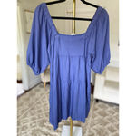 Hunter & Brown Mini Dress Square Neck Puff Sleeve Lightweight Buttery Soft Event Blue Size M Photo 2