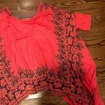 Free People  Oversized Red Boho Shark Tail High Low Shirt Sz XS Photo 11