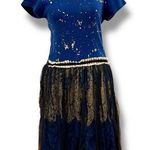 Derhy Size S Blue Wool Beaded Metallic Accents Organza Skirt Dress Artsy Fairy Photo 0