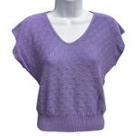 Womens Lavender V Neck Short Sleeve Knit Sweater Top Textured Pattern Medium Purple Photo 0