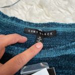 Como Black  Teal Blue Stripe Textured Chenille Sweater XL Photo 2