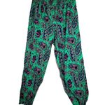 Aerie Pants Womens Medium Green Pink Paisley Satin Jogger Casual Preppy Colorful Photo 0