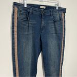Coldwater Creek  Brown Faux Leather Side Stripe‎ Skinny Denim Blue Jeans Size 14 Photo 1
