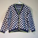 NWT Japanese Checker Box Button Down Sweater Size Medium Cream Grey & Lime Green Photo 0