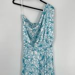 Princess Polly  Blue White Floral Front Slit Demure One Shoulder Maxi Dress Med. Photo 5