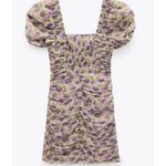 ZARA  Draped Ruched Puff Sleeves‎ Floral Bodycon Mini Dress Lilac Size XS Photo 4