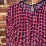 ZARA Navy Blue Red Geometric Faux Leather Trim Long Sleeve Top Womens Size Large Photo 1