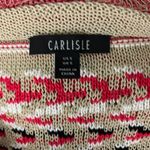 Carlisle  Full Zip Cardigan Sweater S Beige Black Pink Knit Stripe Fringe Photo 6