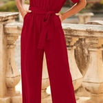 SheIn Red V Neck Short Sleeve Jumper Large Photo 0