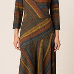 Danny and Nicole Dress Women 6 Brown Striped Asymmetrical Hem Midi Boho Preppy Photo 0