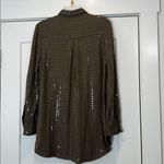 Maeve Brown Sequin button down blouse with front pocket. Size medium. Photo 8