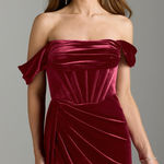 Azazie  burgundy velvet super stretch corset drape formal dress Photo 0