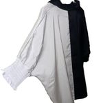 ODDY Satin Button Down Shirt Woman Small Colorblock Classic Chic Batwing Modern Black Photo 7