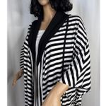 Joseph Ribkoff Black White Striped Asymmetric Lagenlook Open front Cardigan M-L Photo 4