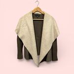 Saks 5th Avenue Saks Fifth Avenue wool blend olive open front cardigan faux shearling trim luxe Photo 1