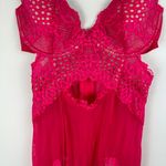 Victoria's Secret Victoria’s Secret Hot Pink Lace Mesh Corset Teddy Sz 36C Garter Straps Cutout Photo 5