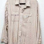 MSJ Striped Shirt Womens 2XL Cotton Business Capsule Workwear Minimalist Relaxed Brown Size XXL Photo 0