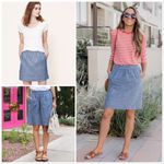 Loft  Linen Blend Pull-On Chambray Pocket Skirt Photo 3