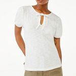 Free Assembly | White Tie Neck Top with Puff Sleeves | Small Photo 0