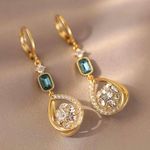 18K Gold Plated CZ Cubic Zirconia Teardrop Shape Dangle Drop Earrings for Women Photo 0