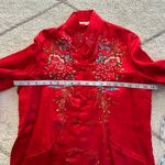 Vintage Red Satin Floral Bird Design Embroidered Chinese New Year Jacker Mandari Photo 5