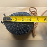 Woven Blue & Brown Crossbody Bucket Bag Leather Patterned Top Closure Straps Photo 4