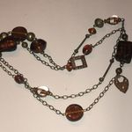 Elegant Brass Tone Amber Color Glass Boho Beaded Necklace Brown Photo 1