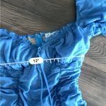 Hello Molly  blue floral ruched bodycon off the shoulder mini dress Photo 2