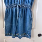 Vintage Studio Wear Romper Chambray Denim Floral Daisy Embroidered Size Medium Blue Photo 3