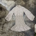 SheIn Long Sleeve Cream and Brown Patterned Dress Photo 0