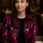 Vintage Flashy Cropped Sequin Purple Pink Gray and Black Jacket Size 10P Photo 0