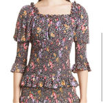 ByTiMo Tuckernuck Small Smocked 3/4 Sleeve Blouse Bright Field Dark Florals Black Photo 1