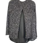 Lush Clothing Lush Gray and Black Long Sleeve Open Cardigan with a Sheer Peekaboo Back Photo 1