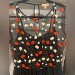 Takara Black Mesh Overlay Red Floral Embroidered Knee-Length Short Tulle Dress Photo 3
